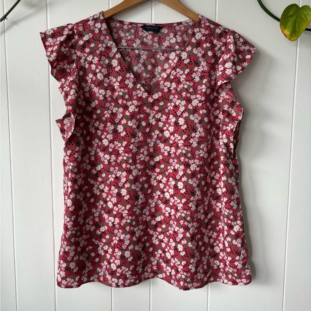Denver Hayes Red Ruffled Flutter Sleeve Blouse Large